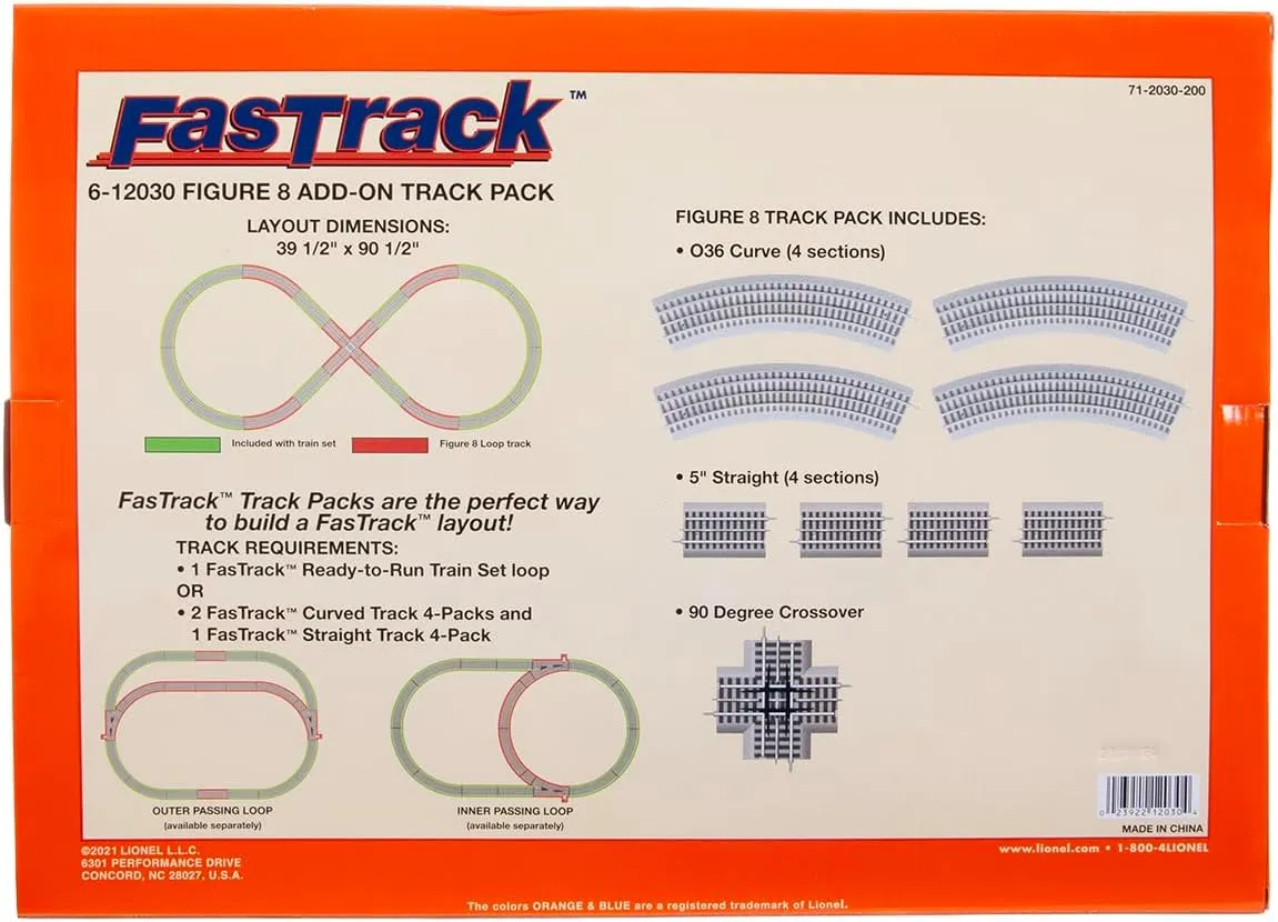 Lionel FasTrack Figure-8 Add-On Track Pack, Electric O Gauge