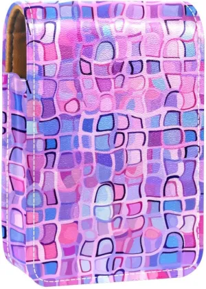 Lipstick Case,Portable Makeup Bag Cosmetic Pouch,Lipstick Holder Makeup Organizer,Bright Pink Pattern Purple