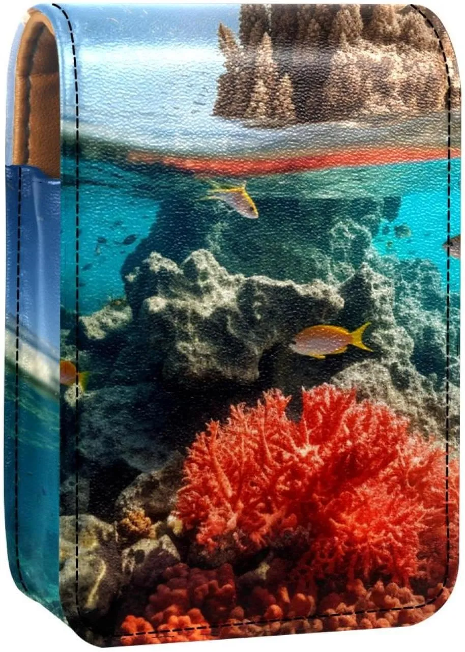 Lipstick Case,Portable Makeup Bag Cosmetic Pouch,Lipstick Holder Makeup Organizer,Sea Stone Coral Fish Ocean