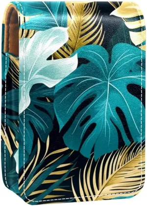Lipstick Case,Portable Makeup Bag Cosmetic Pouch,Lipstick Holder Makeup Organizer,Tropical Leaves Graphic Gold