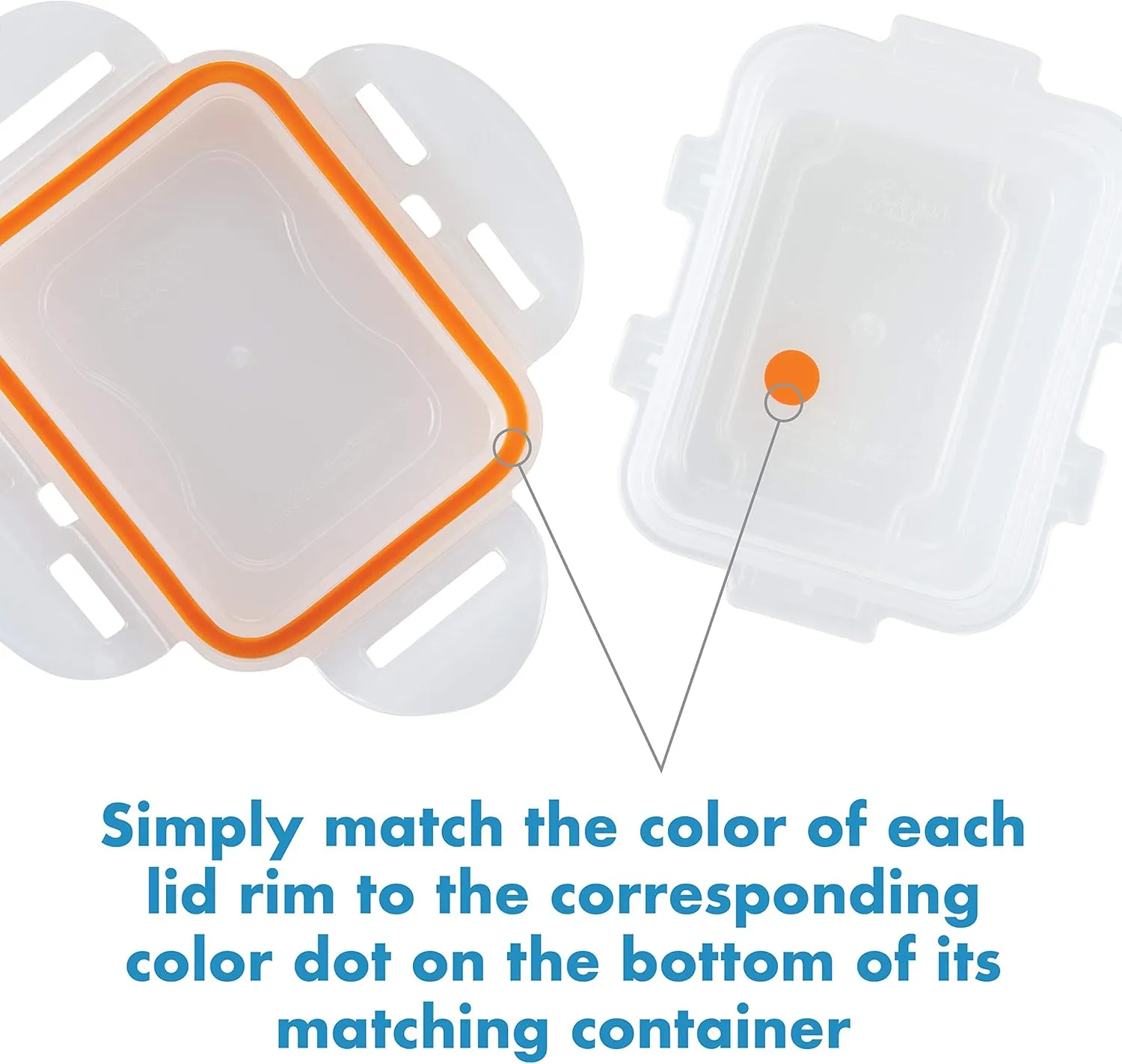 LOCK & LOCK Easy Essentials Color Mates Food Storage lids/Airtight containers, BPA Free, 18 Piece, Clear