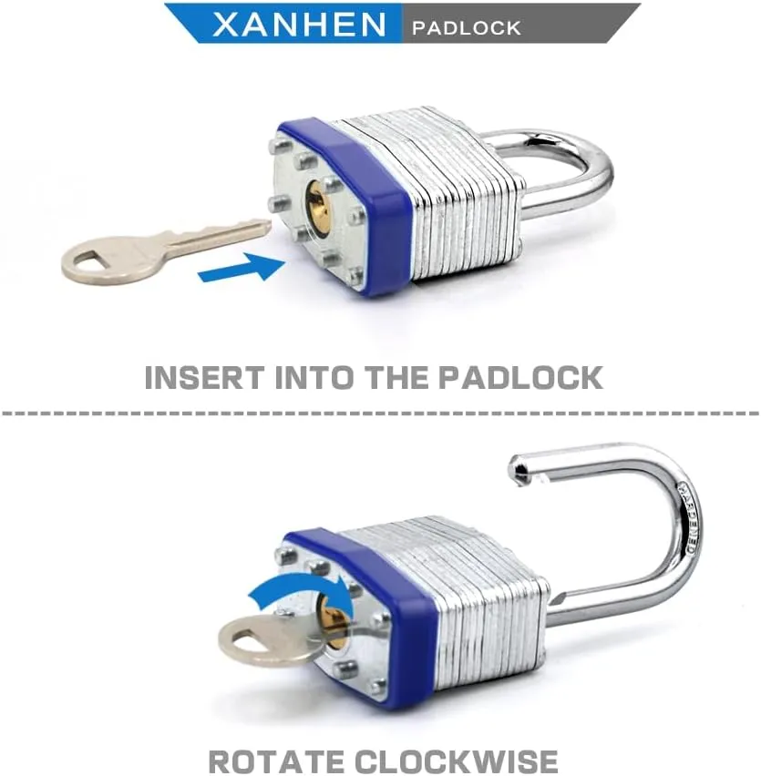 Lock Outdoor Padlocks, Key Lock, Padlocks with Same Key - Laminated Steel Keyed Padlocks with Normal Shackle, 12 Pack, for Hasp Latch, Sheds, Fences, Storage Locker, School, Gym