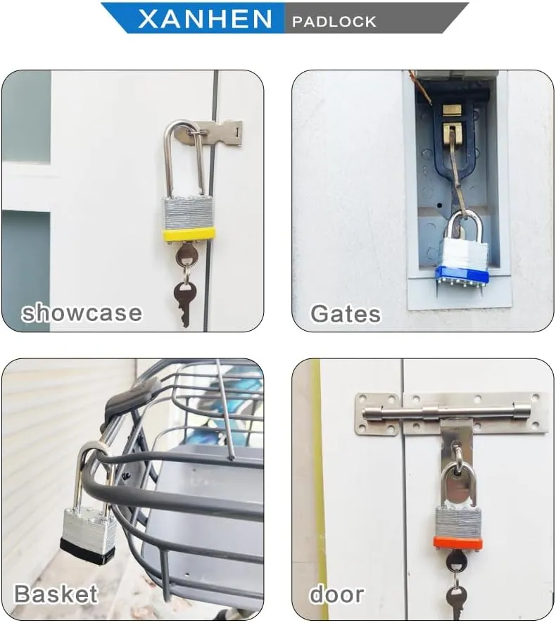 Lock Outdoor Padlocks, Key Lock, Padlocks with Same Key - Laminated Steel Keyed Padlocks with Normal Shackle, 12 Pack, for Hasp Latch, Sheds, Fences, Storage Locker, School, Gym