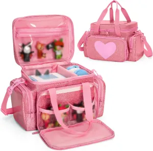LoDrid Carrying Case Compatible with Tonie, Storage Bag Organizer for Audio Player Set and Accessories with Handle and Shoulder Strap, Pink, Bag Only (Patent Design)