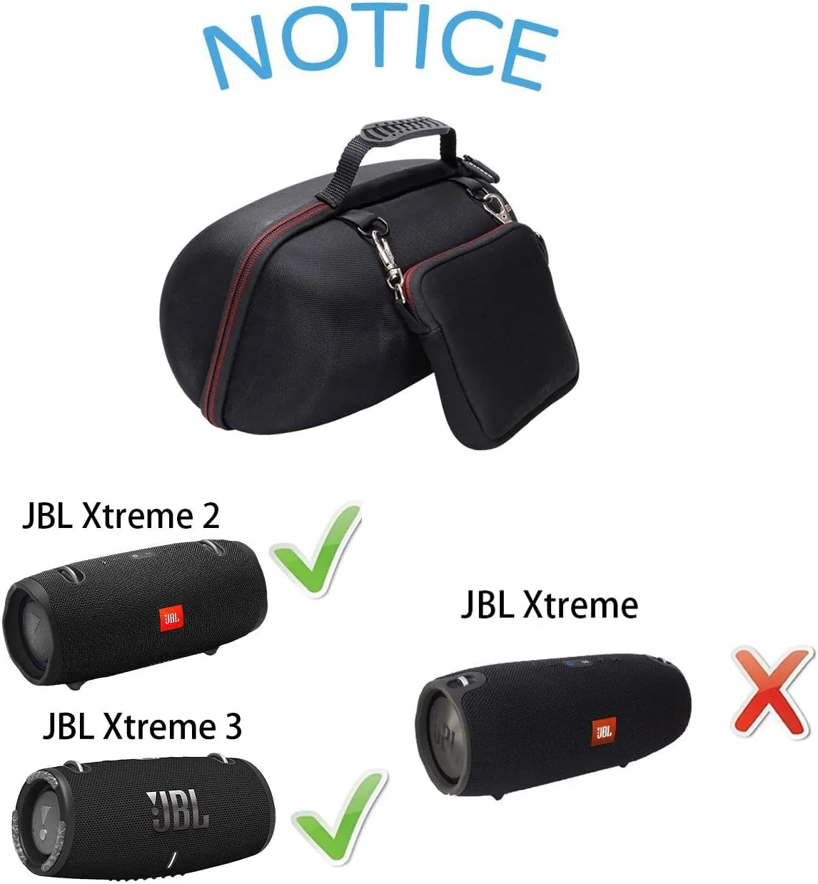 LTGEM Case Compatible with JBL Xtreme 2/3 Portable Bluetooth Speaker, Pouch for Accessories, Black
