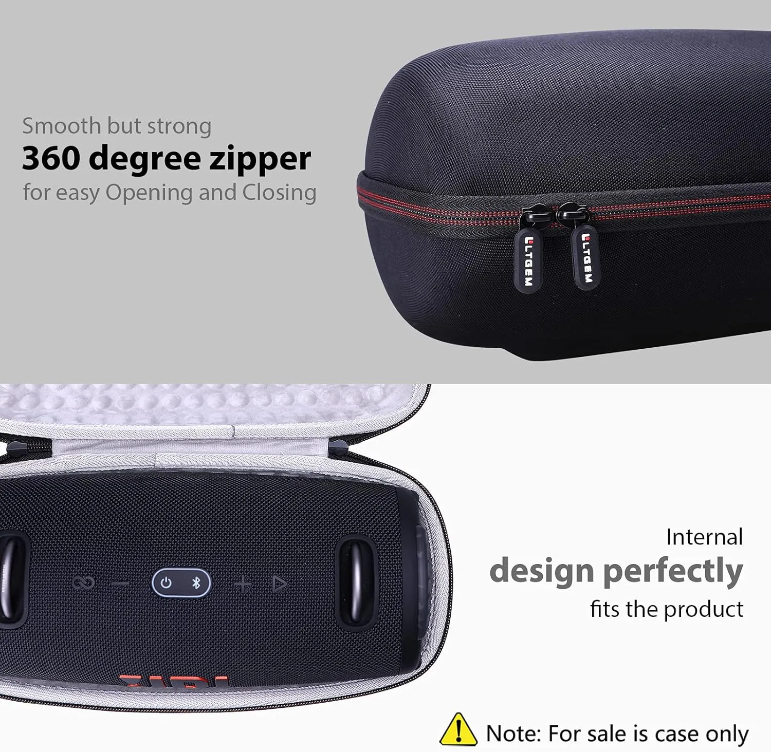 LTGEM Case Compatible with JBL Xtreme 2/3 Portable Bluetooth Speaker, Pouch for Accessories, Black