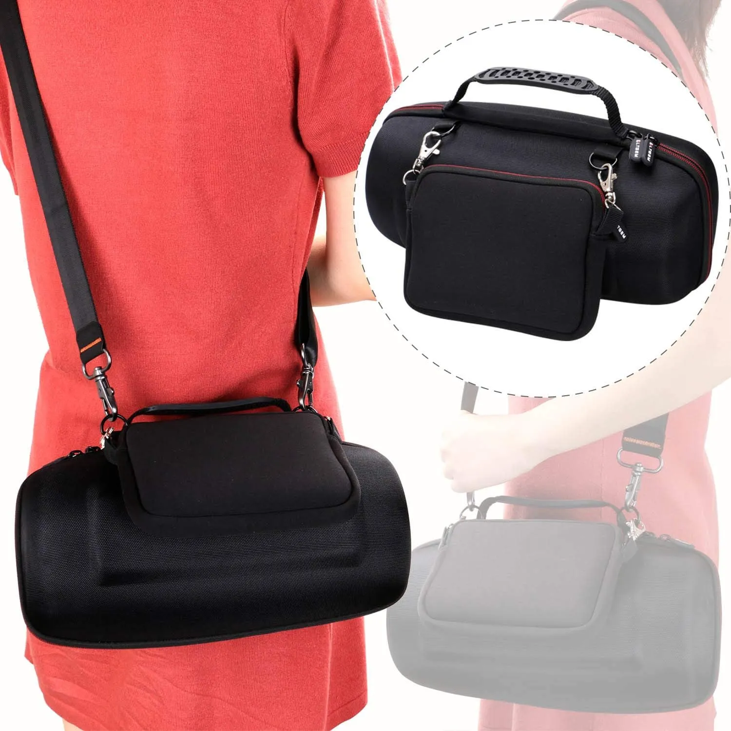 LTGEM Case Compatible with JBL Xtreme 2/3 Portable Bluetooth Speaker, Pouch for Accessories, Black