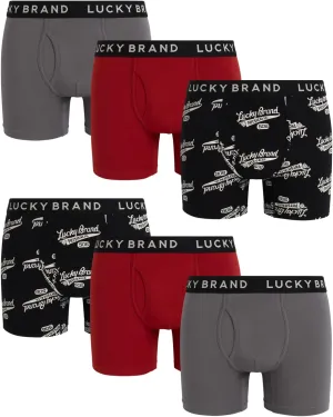Lucky Brand Mens Boxer Briefs - 6 Pack Soft Stretch Mens Underwear with Functional Fly Pouch Boxers for Men (Sizes: S-2XL)