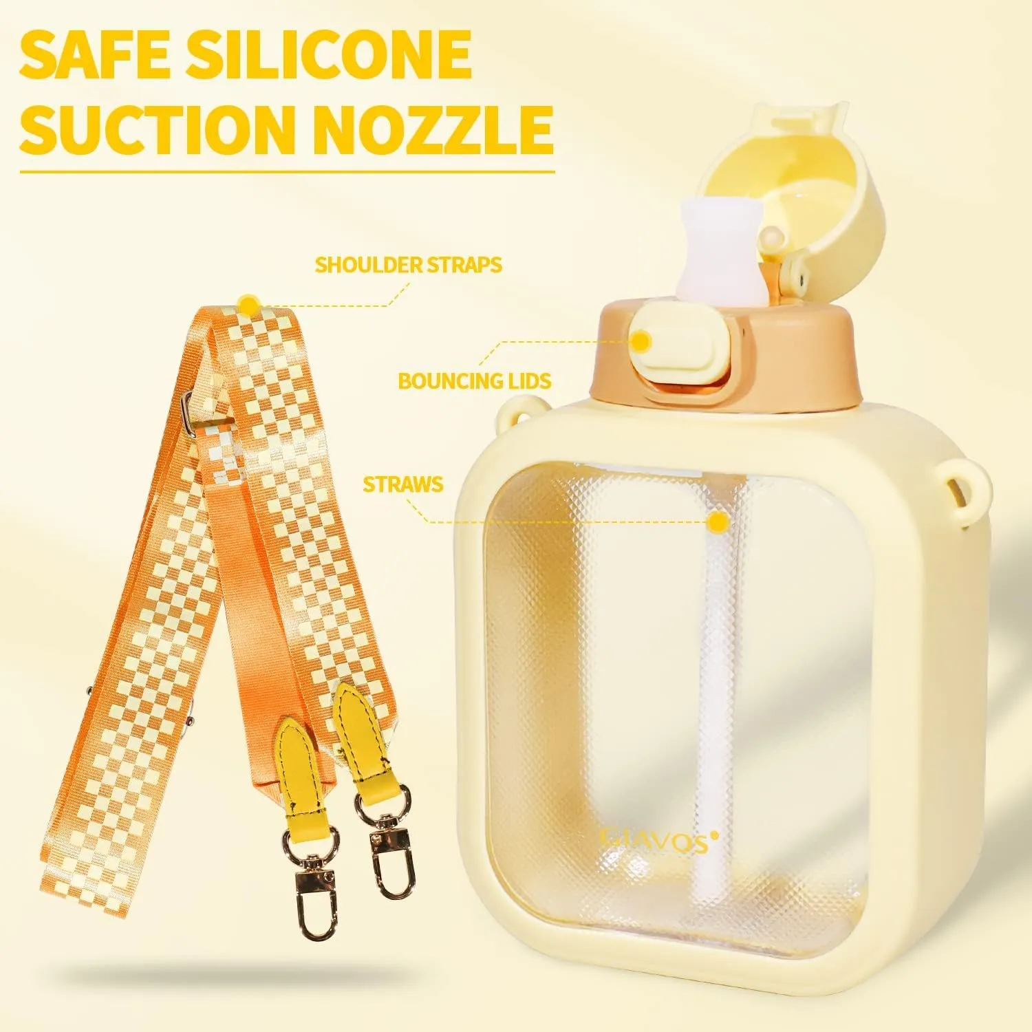 LueWeiLIFE 24 Oz Cute Clear Water Bottle Cold Chil Icel with Straw Portable Kawaii Transparent Bottles with Adjustable Strap for School Travel Camping Sports Travel (C-Orange)