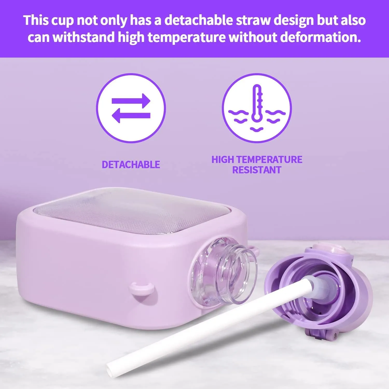 LueWeiLIFE 24 Oz Cute Clear Water Bottle Cold Chil Icel with Straw Portable Kawaii Transparent Bottles with Adjustable Strap for School Travel Camping Sports Travel (D-Purple)