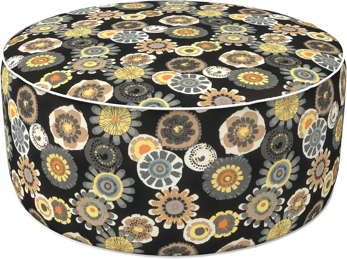 LVTXIII Indoor/Outdoor Inflatable Ottoman, D31 x H14 Inch Large Round Ottoman, All Weather Foot Rest Stool, Portable Footrest for Patio, Garden, Camping and Home - Black Yellow Crosby
