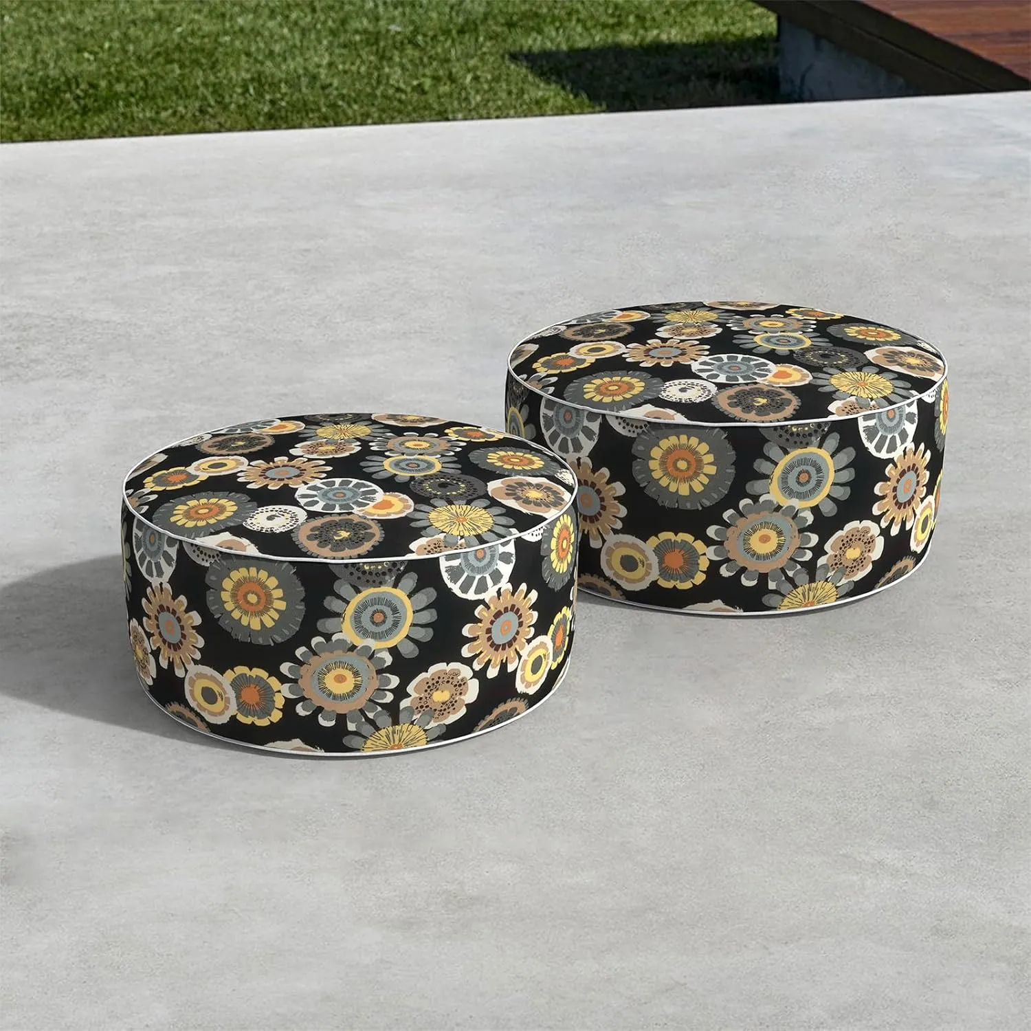LVTXIII Inflatable Stool Ottoman Footrest with Handle, All Weather Foot Rest, Indoor or Outdoor Use for Home Patio Garden and Camping, D21 x H9, Black Yellow Crosby