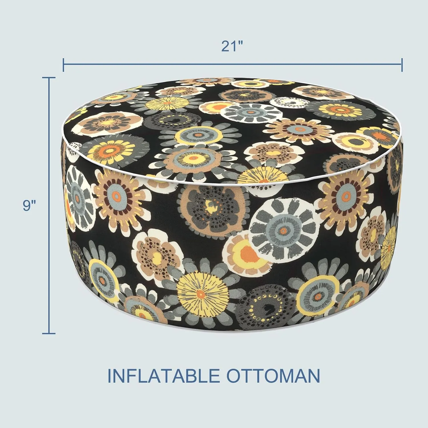 LVTXIII Inflatable Stool Ottoman Footrest with Handle, All Weather Foot Rest, Indoor or Outdoor Use for Home Patio Garden and Camping, D21 x H9, Black Yellow Crosby