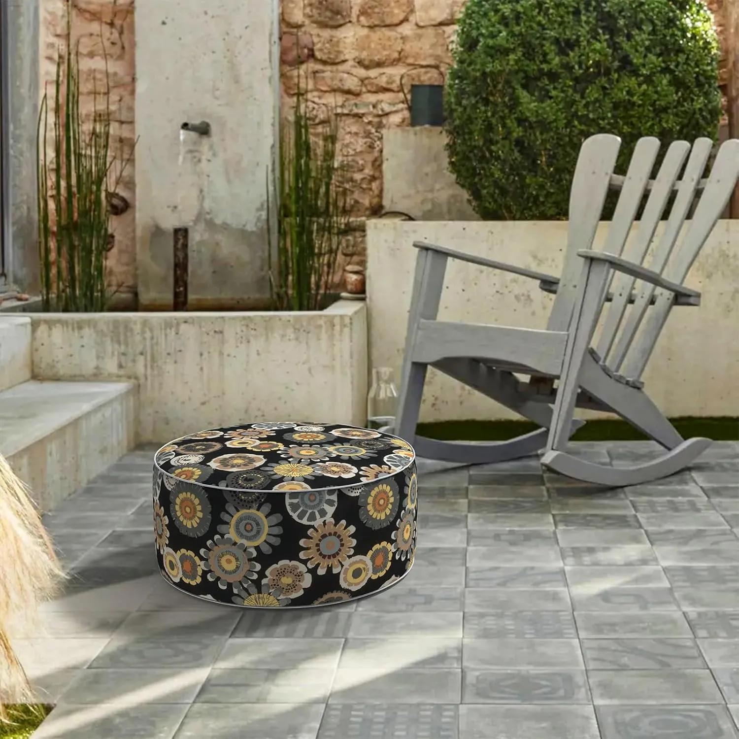 LVTXIII Inflatable Stool Ottoman Footrest with Handle, All Weather Foot Rest, Indoor or Outdoor Use for Home Patio Garden and Camping, D21 x H9, Black Yellow Crosby