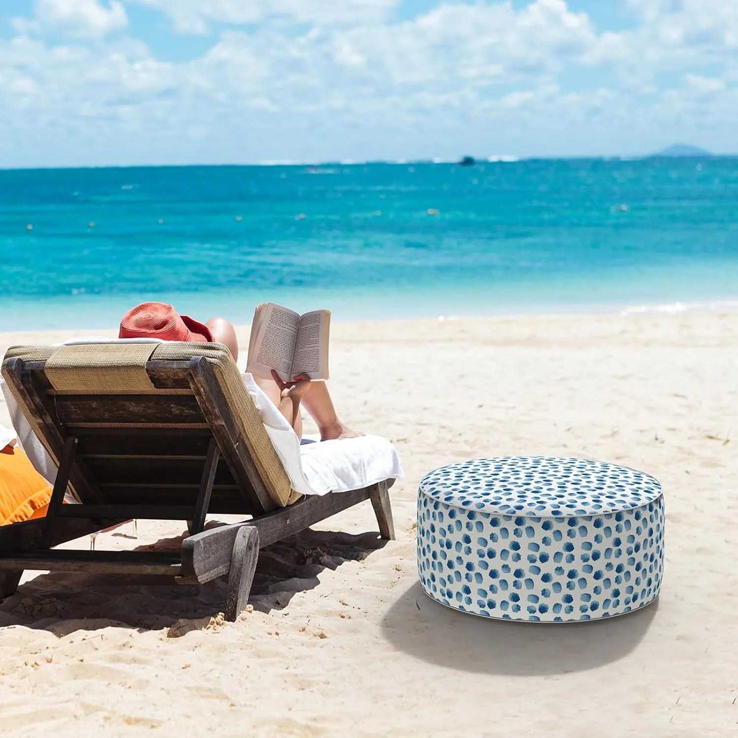 LVTXIII Inflatable Stool Ottoman Footrest with Handle, All Weather Foot Rest, Indoor or Outdoor Use for Home Patio Garden and Camping, D21 x H9, Brush Blue