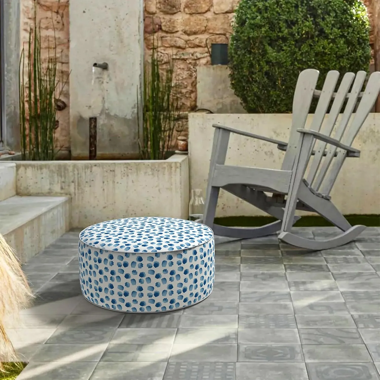 LVTXIII Inflatable Stool Ottoman Footrest with Handle, All Weather Foot Rest, Indoor or Outdoor Use for Home Patio Garden and Camping, D21 x H9, Brush Blue