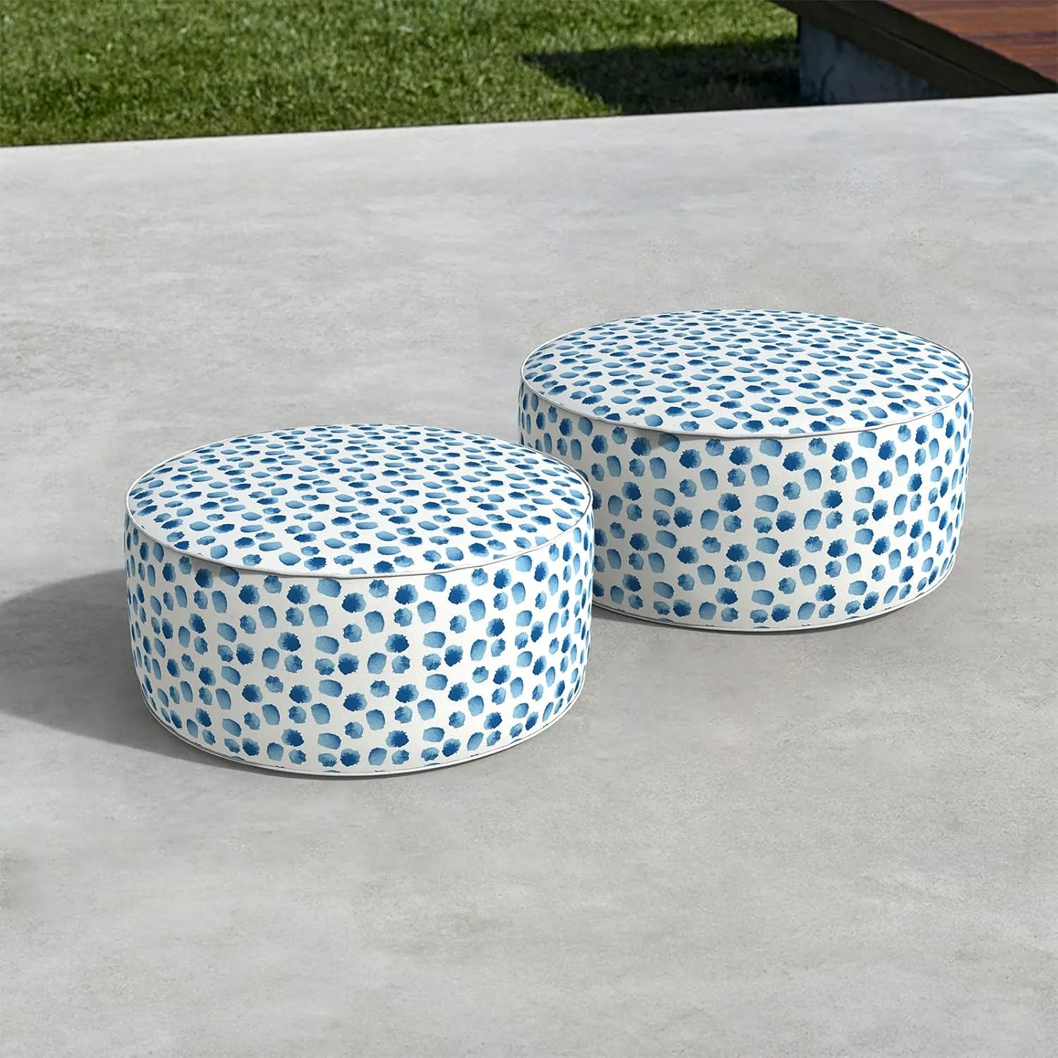 LVTXIII Inflatable Stool Ottoman Footrest with Handle, All Weather Foot Rest, Indoor or Outdoor Use for Home Patio Garden and Camping, D21 x H9, Brush Blue