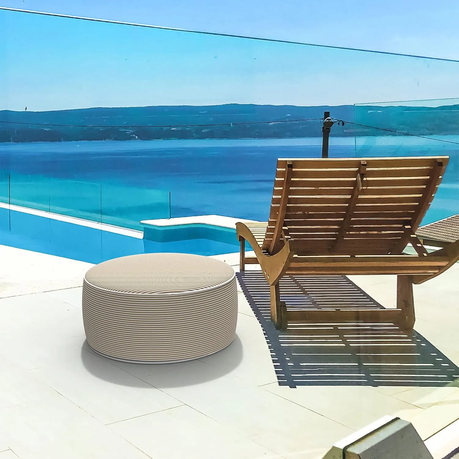 LVTXIII Inflatable Stool Ottoman Footrest with Handle, All Weather Foot Rest, Indoor or Outdoor Use for Home Patio Garden and Camping, D21 x H9, Stripe Beige