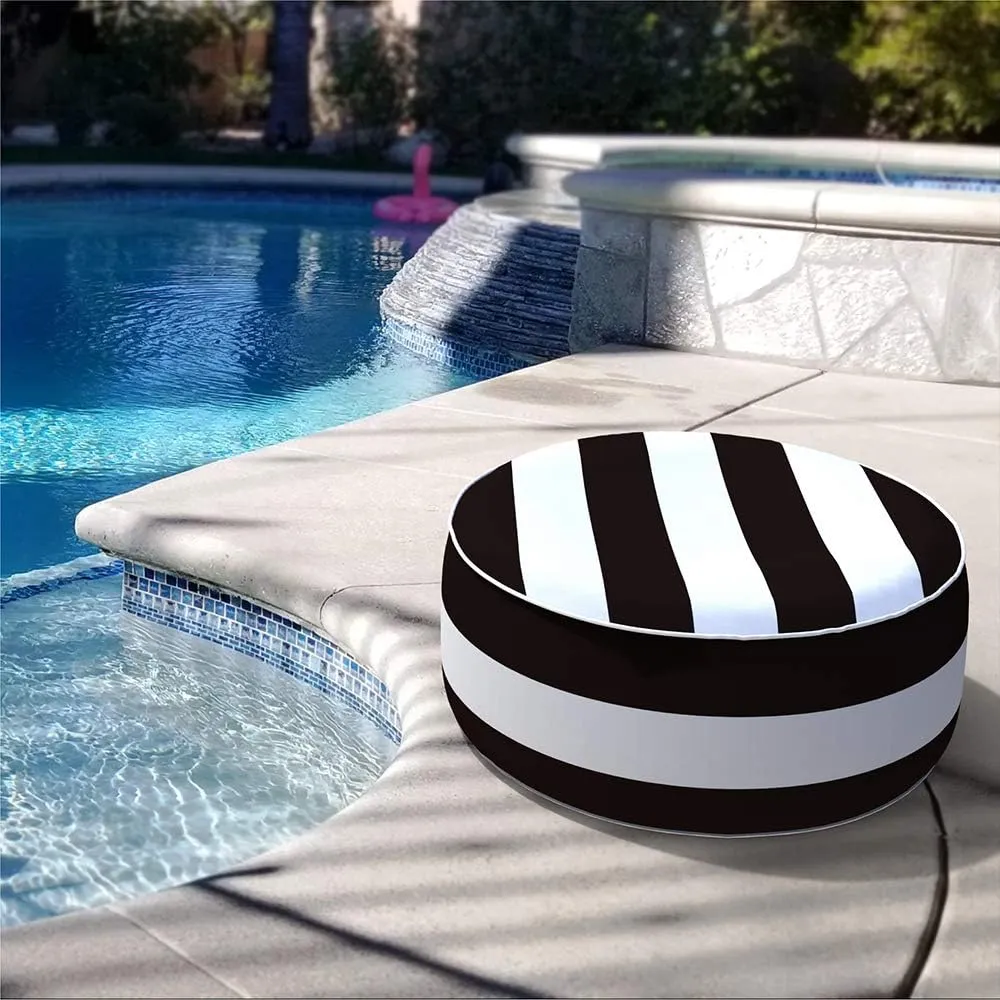 LVTXIII Outdoor Inflatable Ottoman, Fade-Resistant Round Footrest Stool D21”x H9”, Portable Patio Pouf for Garden Camping or Home Use-Cabana Black