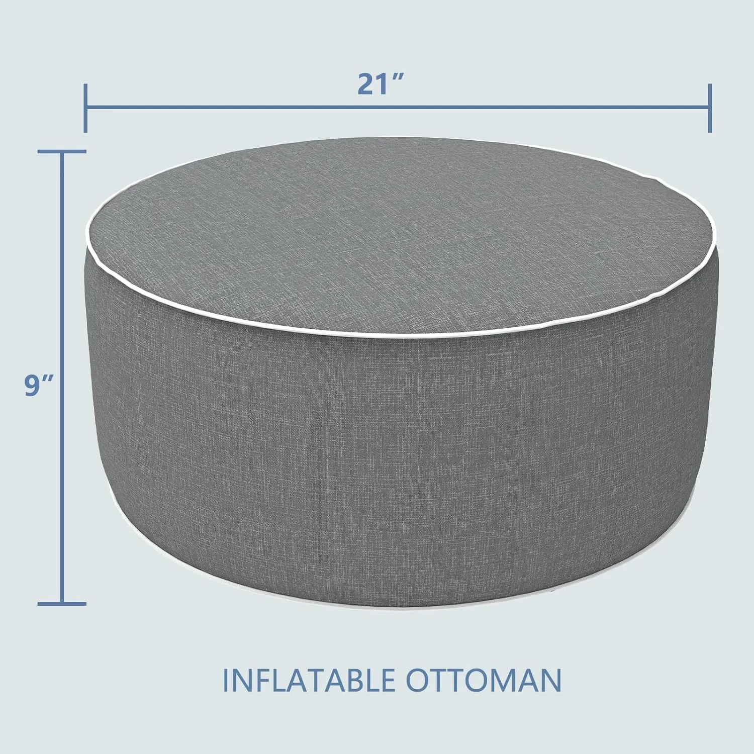 LVTXIII Outdoor/Indoor Inflatable Ottoman, 21"x21"x9" Patio Footrest Stool, Portable Round Pouf Ottoman for Patio Garden, Camping or Home Decoration, Grey Textured