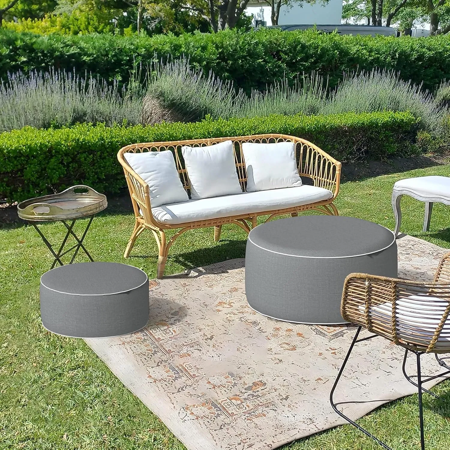LVTXIII Outdoor/Indoor Inflatable Ottoman, 21"x21"x9" Patio Footrest Stool, Portable Round Pouf Ottoman for Patio Garden, Camping or Home Decoration, Grey Textured