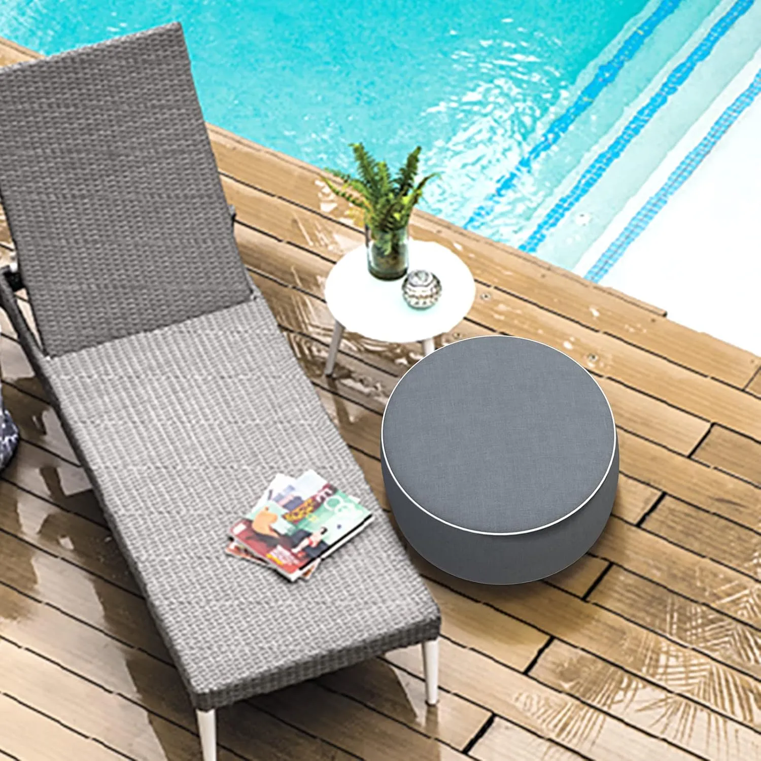 LVTXIII Outdoor/Indoor Inflatable Ottoman, 21"x21"x9" Patio Footrest Stool, Portable Round Pouf Ottoman for Patio Garden, Camping or Home Decoration, Grey Textured