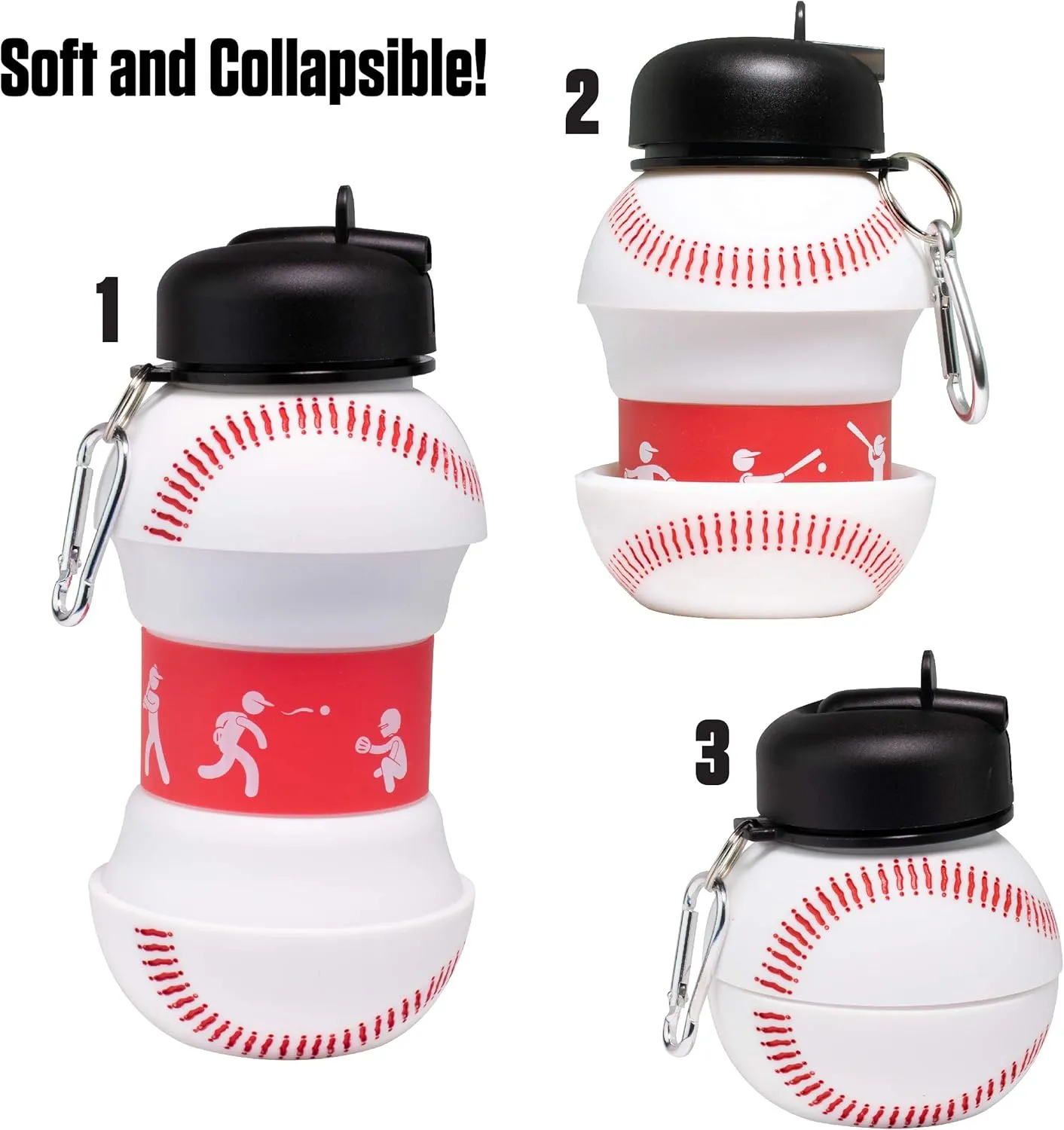 Maccabi Art Clip-On Collapsible BPA-Free Silicone Baseball Water Bottle for Kids, 18 Oz. Size
