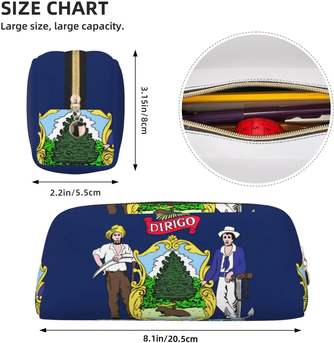 Maine State Flag Print Versatile Storage Pouch Makeup Bag Travel Office Small Items Organizer Bag
