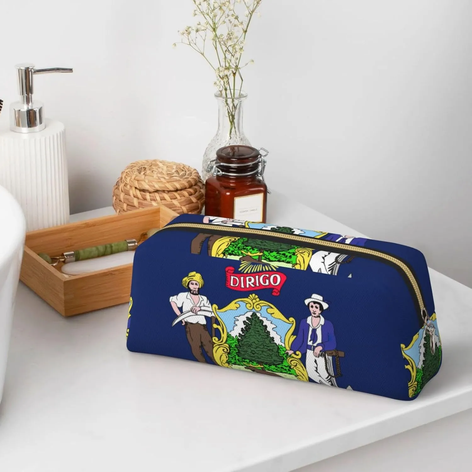 Maine State Flag Print Versatile Storage Pouch Makeup Bag Travel Office Small Items Organizer Bag