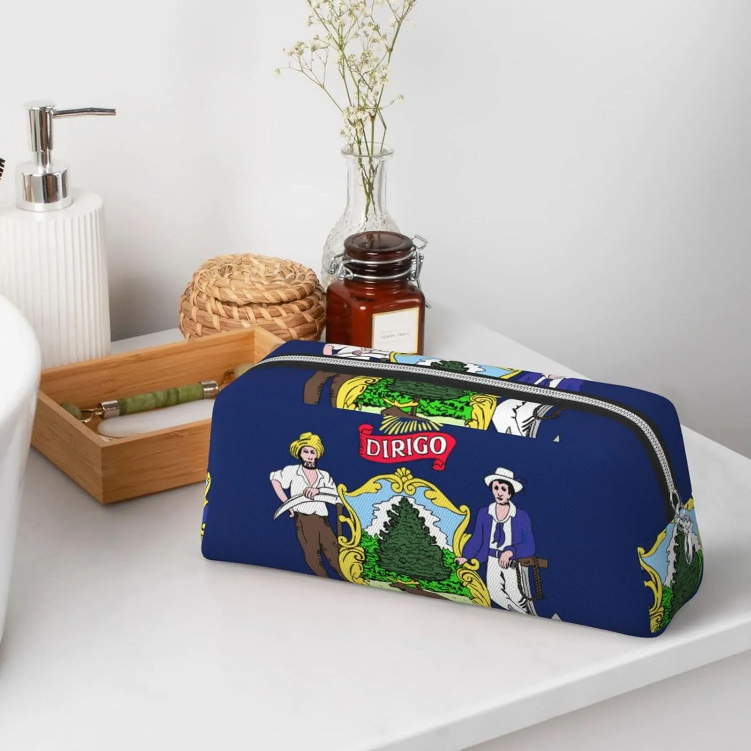 Maine State Flag Print Versatile Storage Pouch Makeup Bag Travel Office Small Items Organizer Bag