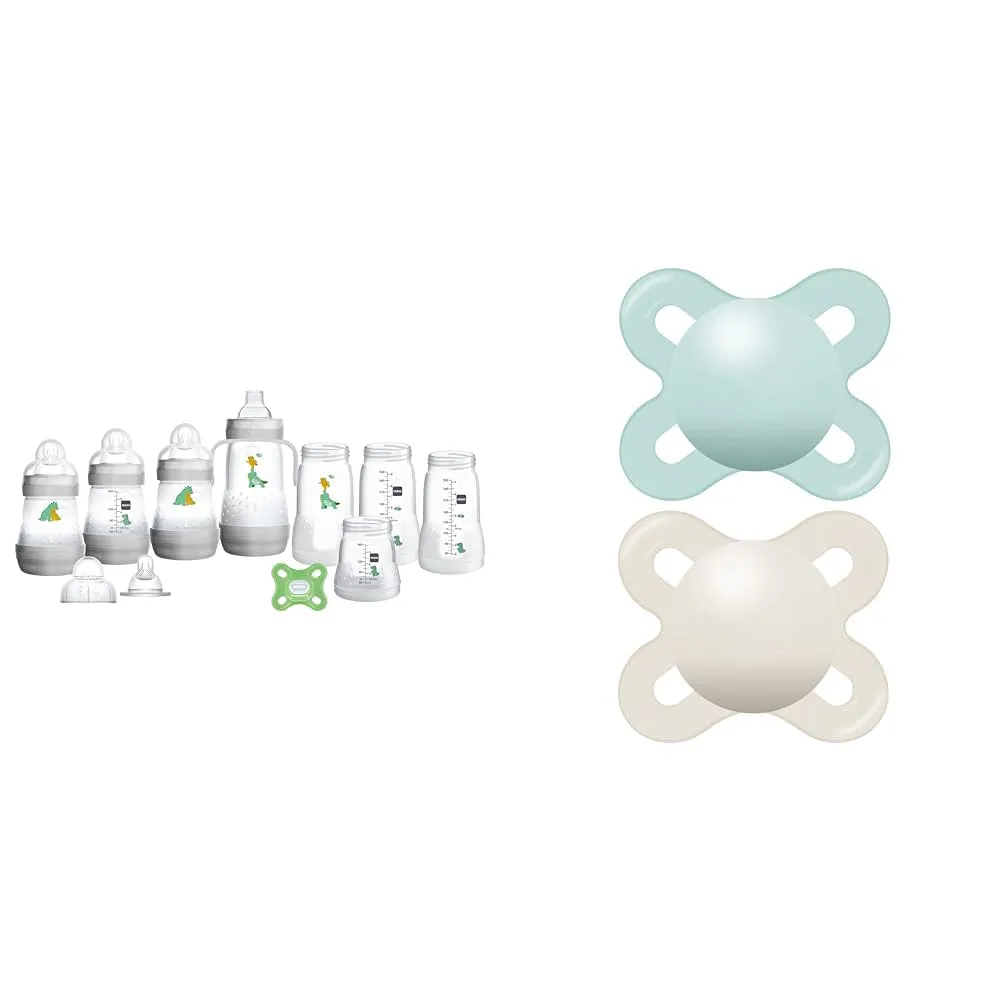MAM Grow with Baby 15-Piece Gift Set, Newborn 0-4 Months, Anti-Colic Bottles and Silicone Nipples & Original Start Matte Newborn Baby Pacifier, Best Pacifier for Breastfed Babies