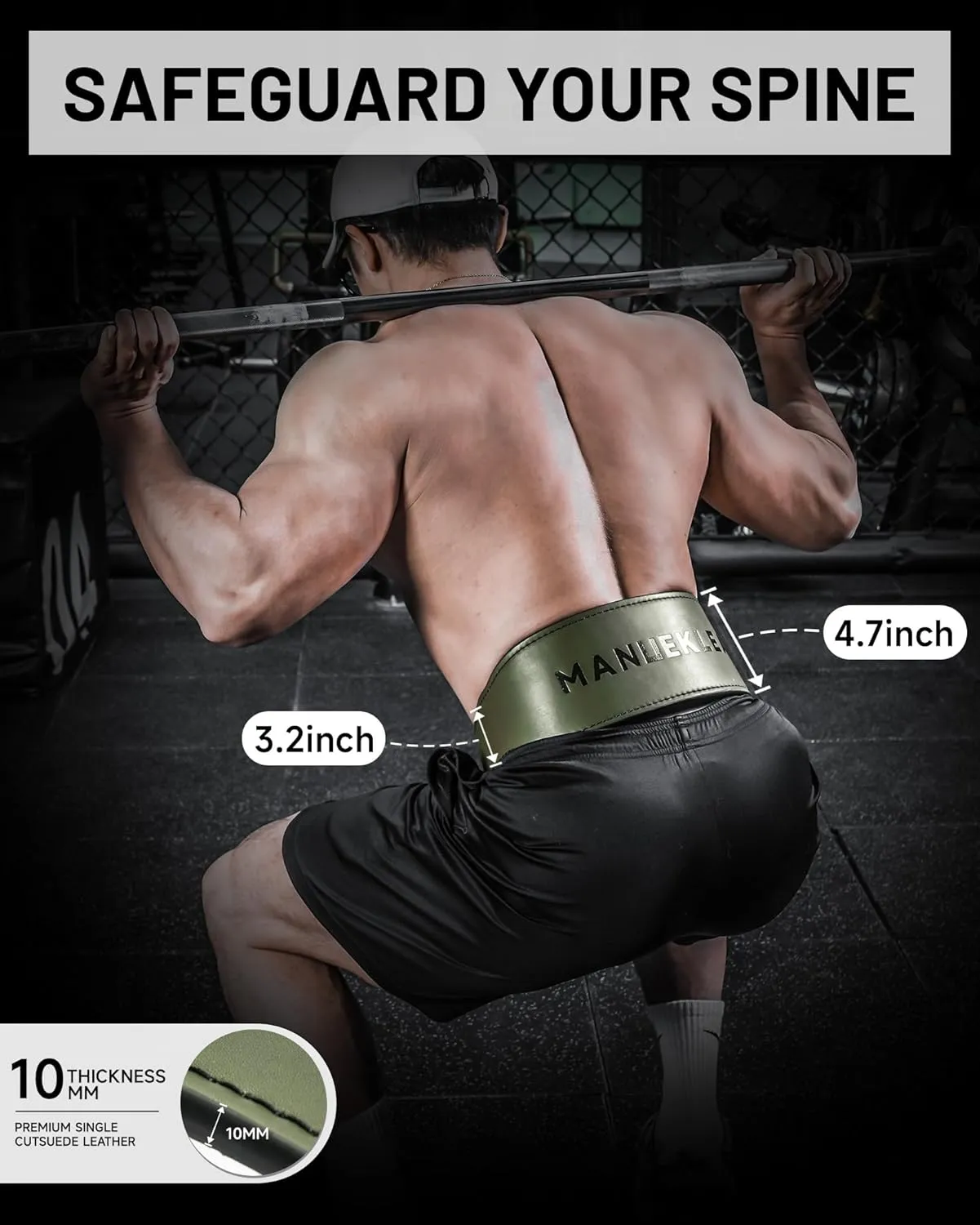 MANUEKLEAR Tapered Lever Weight Lifting Belt, 10MM Quick Locking Lever Belt Weightlifting Men, Lifting Belt Lever for Powerlifting & Deadlifts