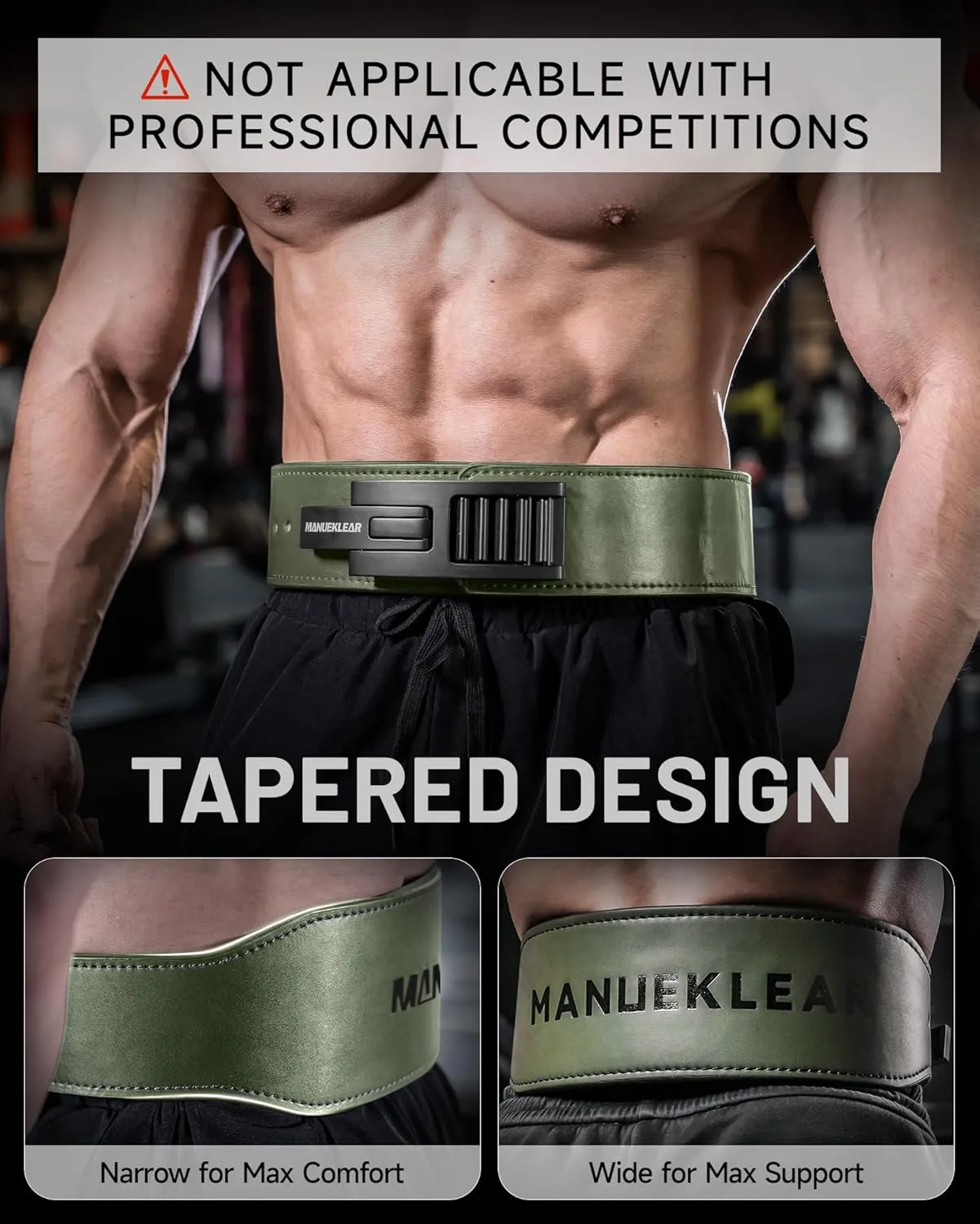 MANUEKLEAR Tapered Lever Weight Lifting Belt, 10MM Quick Locking Lever Belt Weightlifting Men, Lifting Belt Lever for Powerlifting & Deadlifts