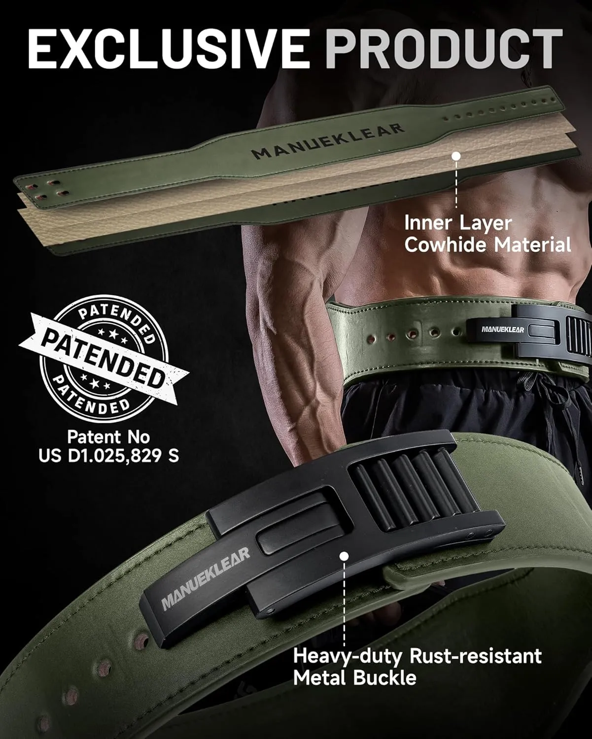 MANUEKLEAR Tapered Lever Weight Lifting Belt, 10MM Quick Locking Lever Belt Weightlifting Men, Lifting Belt Lever for Powerlifting & Deadlifts