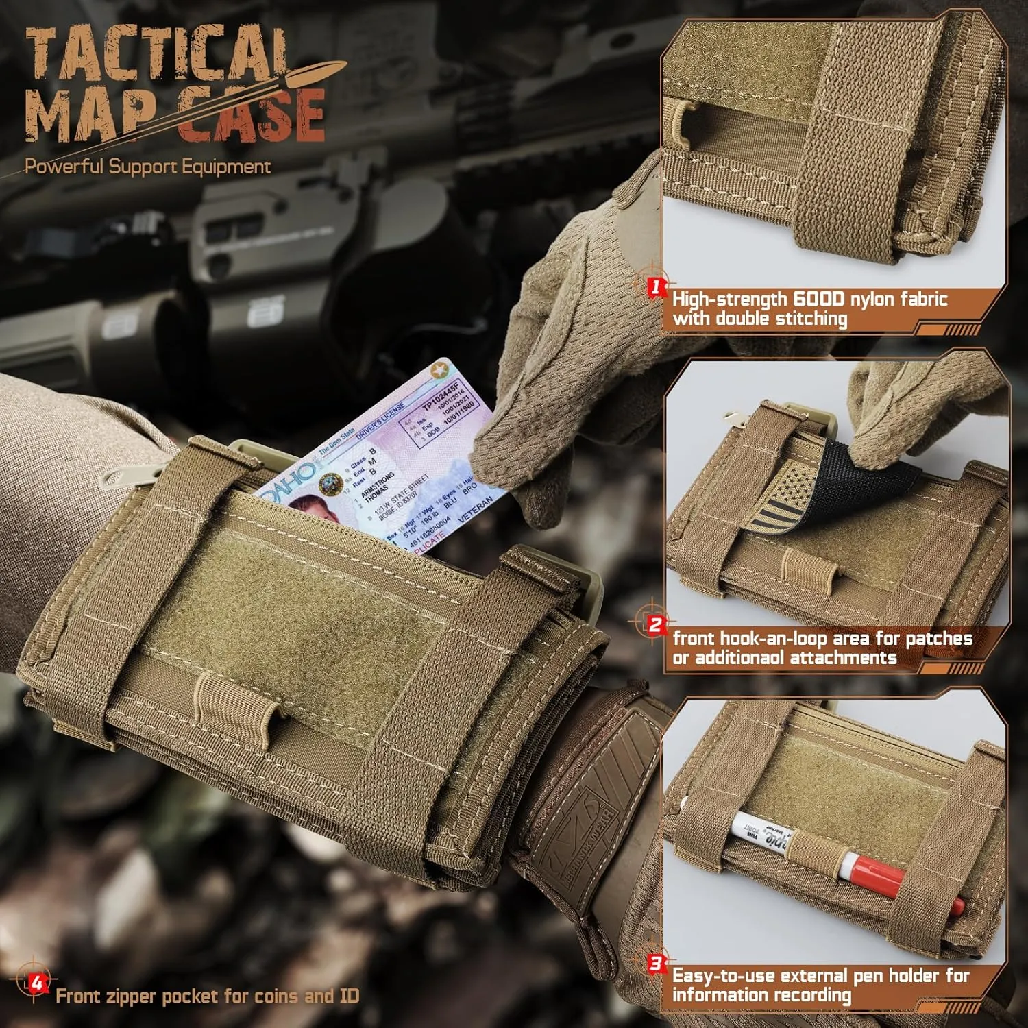 Map Case Tactical Arm Sleeve QB Wristband Map Pouch Tactical Armband Sleeve Military Arm Wrist Pouch Document DOPE Card Holder for Shooting Rescue Field Measurement, Include Flag Patch