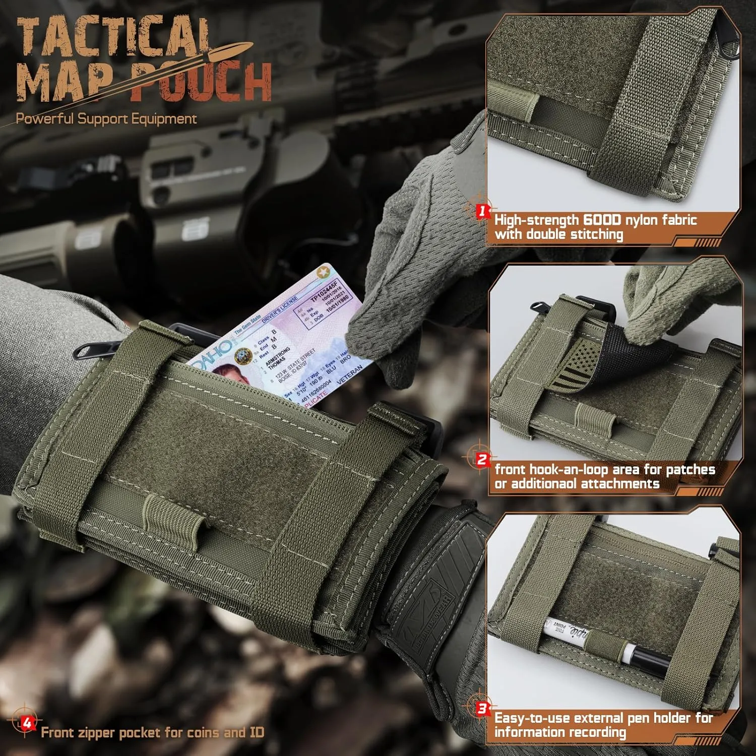 Map Case Tactical Arm Sleeve QB Wristband Map Pouch Tactical Armband Sleeve Military Arm Wrist Pouch Document DOPE Card Holder for Shooting Rescue Field Measurement, Include Flag Patch