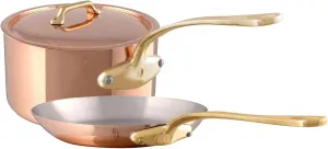 Mauviel M'200 B 2mm Polished Copper & Stainless Steel DeLuxe 3-Piece Cookware Set With Brass Handles, Made In France