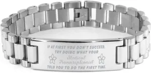Medical Transcriptionist Bracelet, If at first you don't succeed, try doing what your athletic trainer told you to do the first time., Stainless Steel Courage Inspirational Wristband, Ladder Styl
