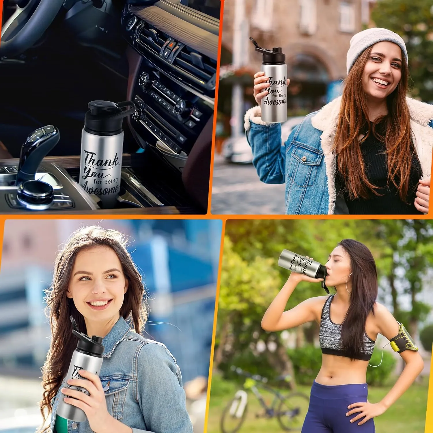 meekoo 12 Pcs Thank You for Being Awesome Aluminum Water Bottles Bulk Lightweight Sports Water Bottles Inspirational Bike Water Bottle with Snap Lids for Travel Gym Camping Hiking