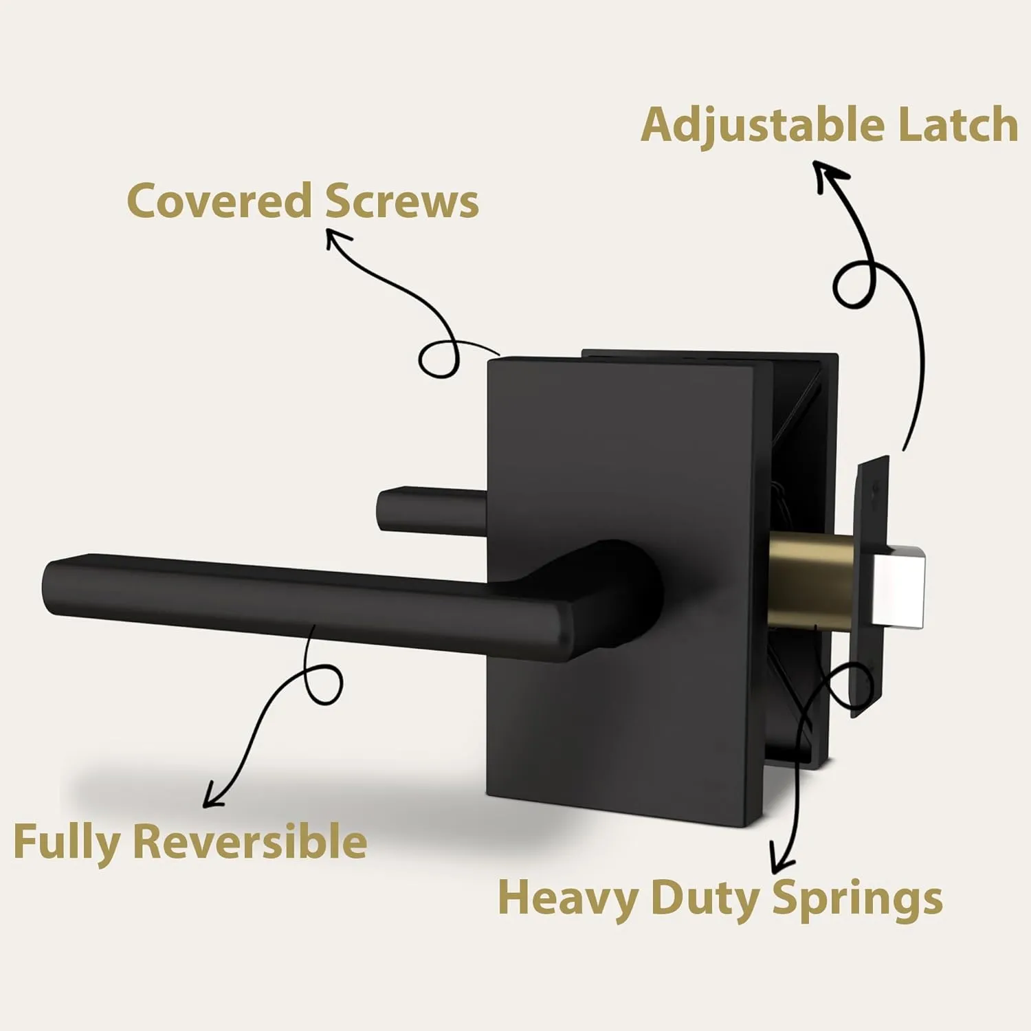 Mega Handles Glamor Passage Lever, Door Handle Set for Hallway, Closet and Bathroom, Reversible Heavy Duty Door Levers, Fits All Standard Door Sizes, Screws Included - Charcoal (1 Pack)