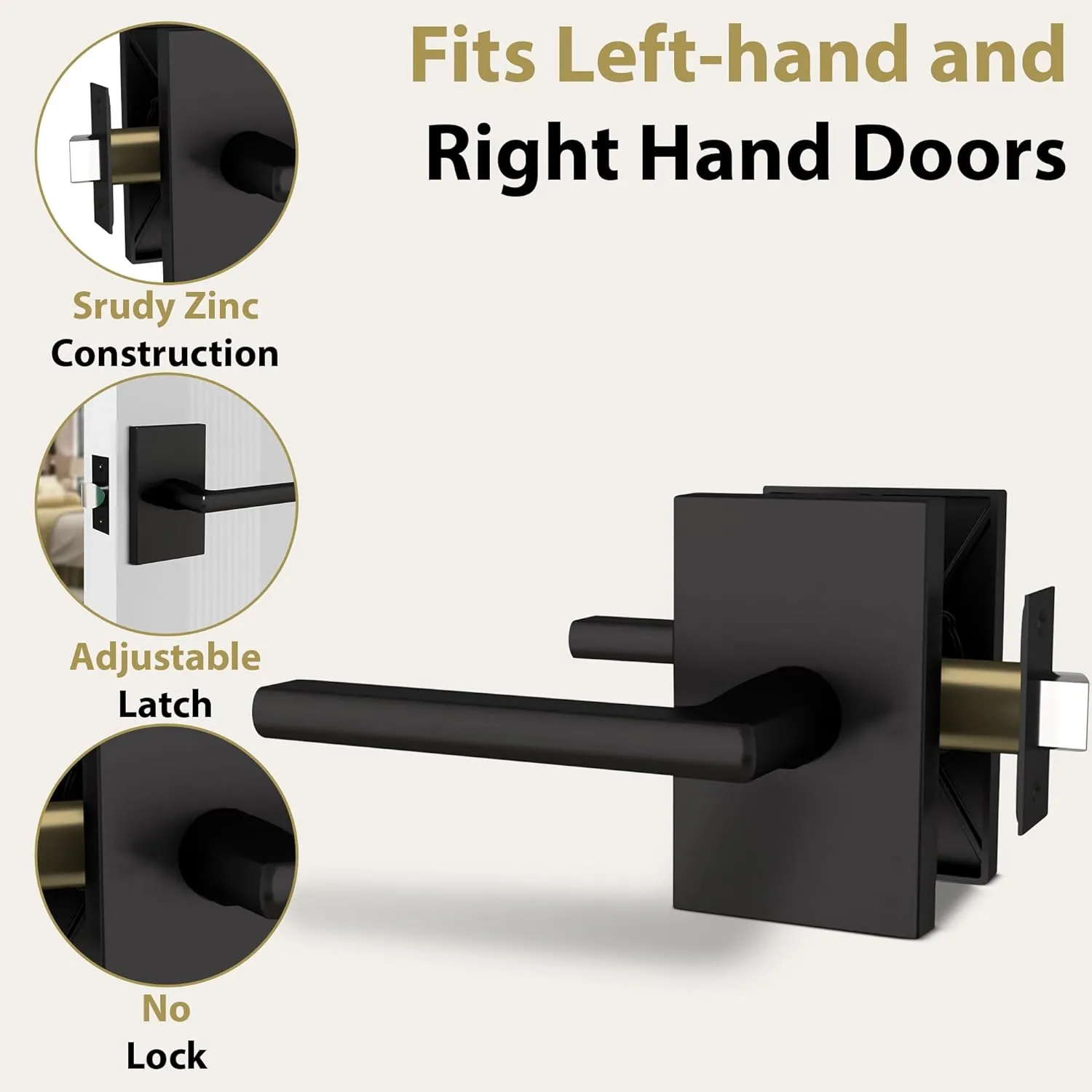 Mega Handles Glamor Passage Lever, Door Handle Set for Hallway, Closet and Bathroom, Reversible Heavy Duty Door Levers, Fits All Standard Door Sizes, Screws Included - Charcoal (1 Pack)