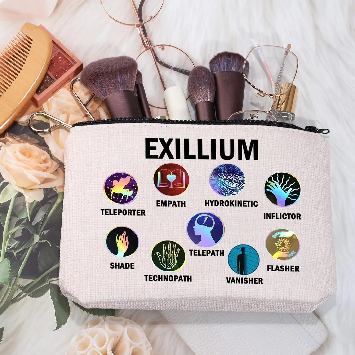 MEIKIUP Keeper of The Lost Inspired Book Lover Makeup Bag Organizer Pouch Bookish Gift (EXILLIUM Bag)