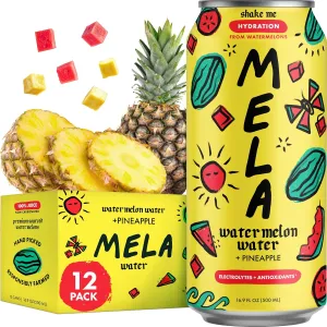 Mela Watermelon Water – Hydrating Juice Drink w/Vitamin C, Electrolytes & Antioxidants – Non-GMO, Gluten-Free, Real Fruit Juice (Pineapple, 16.9 fl oz, 12-Pack)