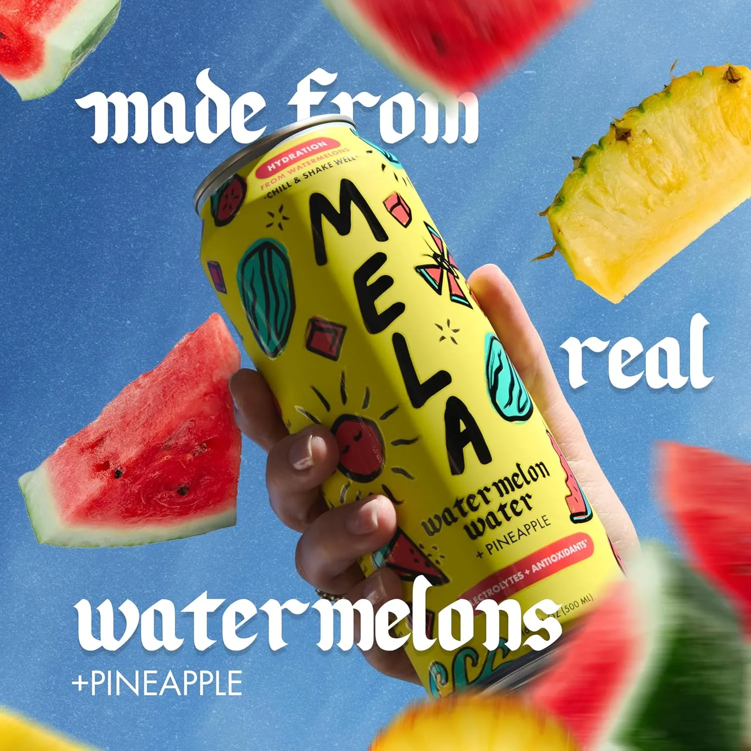 Mela Watermelon Water – Hydrating Juice Drink w/Vitamin C, Electrolytes & Antioxidants – Non-GMO, Gluten-Free, Real Fruit Juice (Pineapple, 16.9 fl oz, 12-Pack)