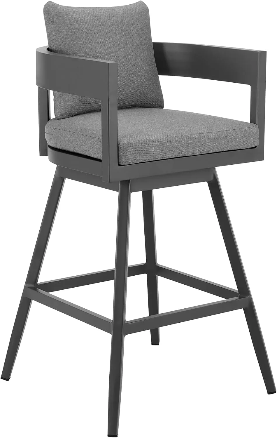 Menorca Outdoor Patio Swivel Counter Stool in Aluminum with Gray Cushions
