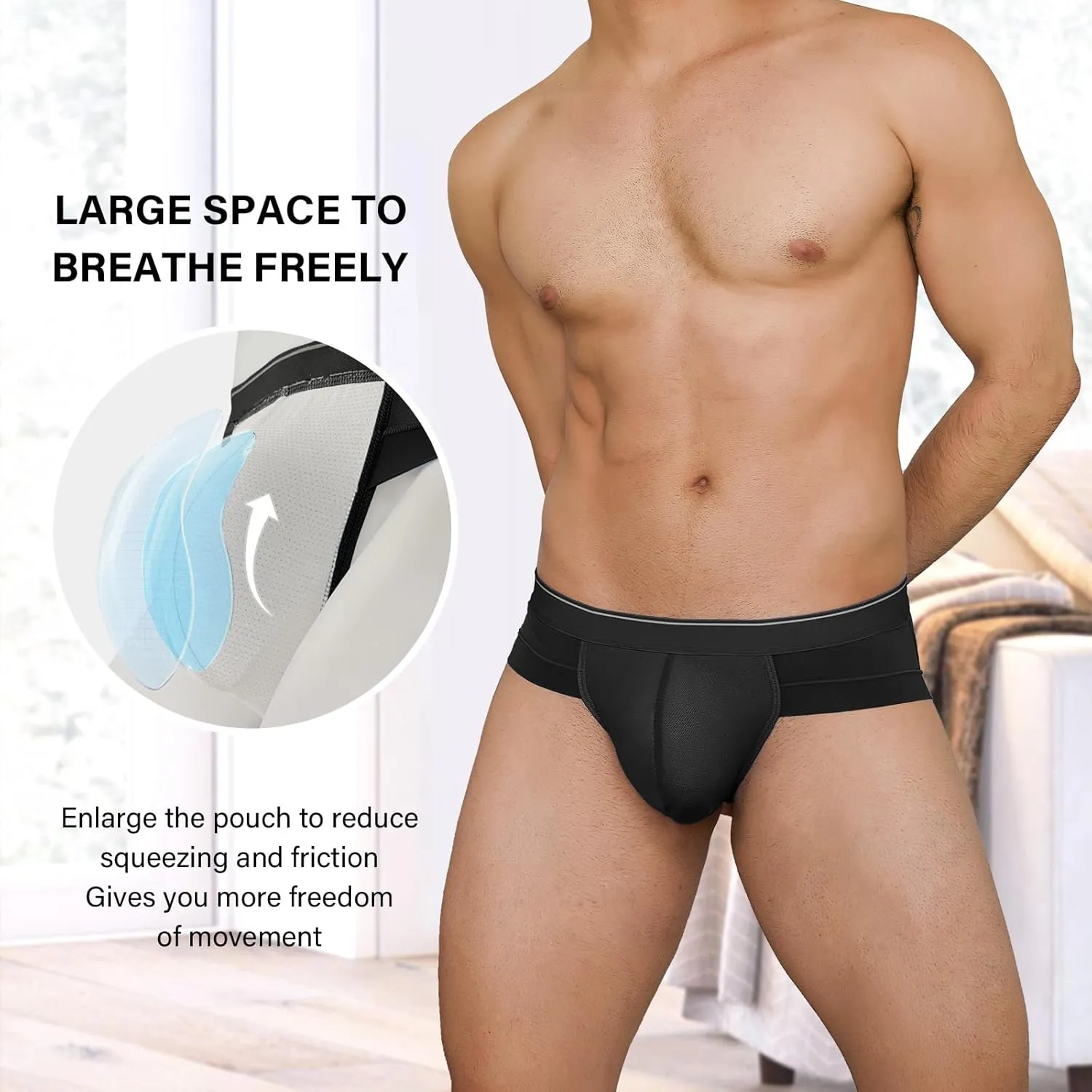 Men's Briefs Underwear Silky Bikinis Thongs No Fly Pouch Moisture-Wicking Underpants for Men Multi pack