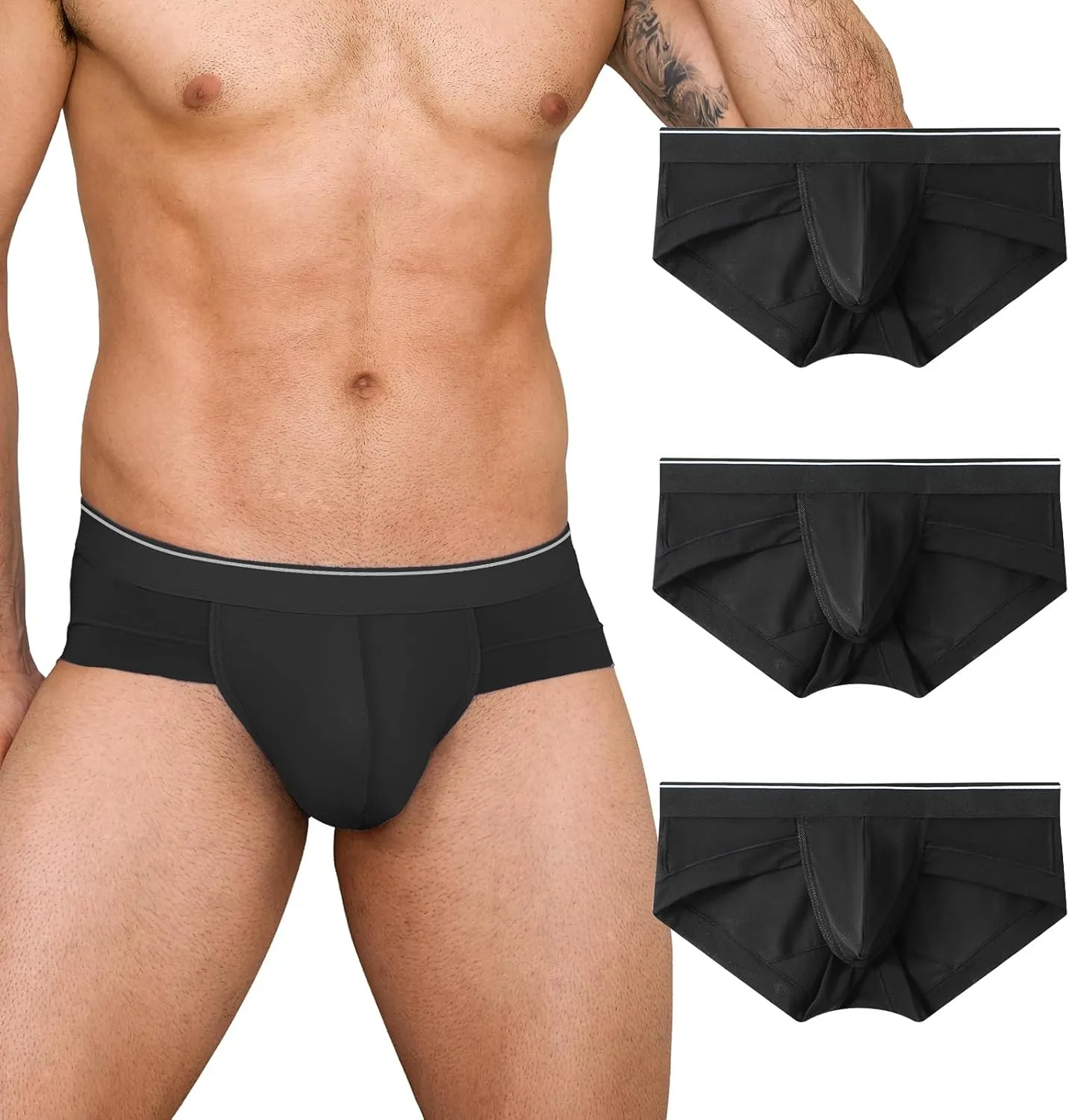 Men's Briefs Underwear Silky Bikinis Thongs No Fly Pouch Moisture-Wicking Underpants for Men Multi pack