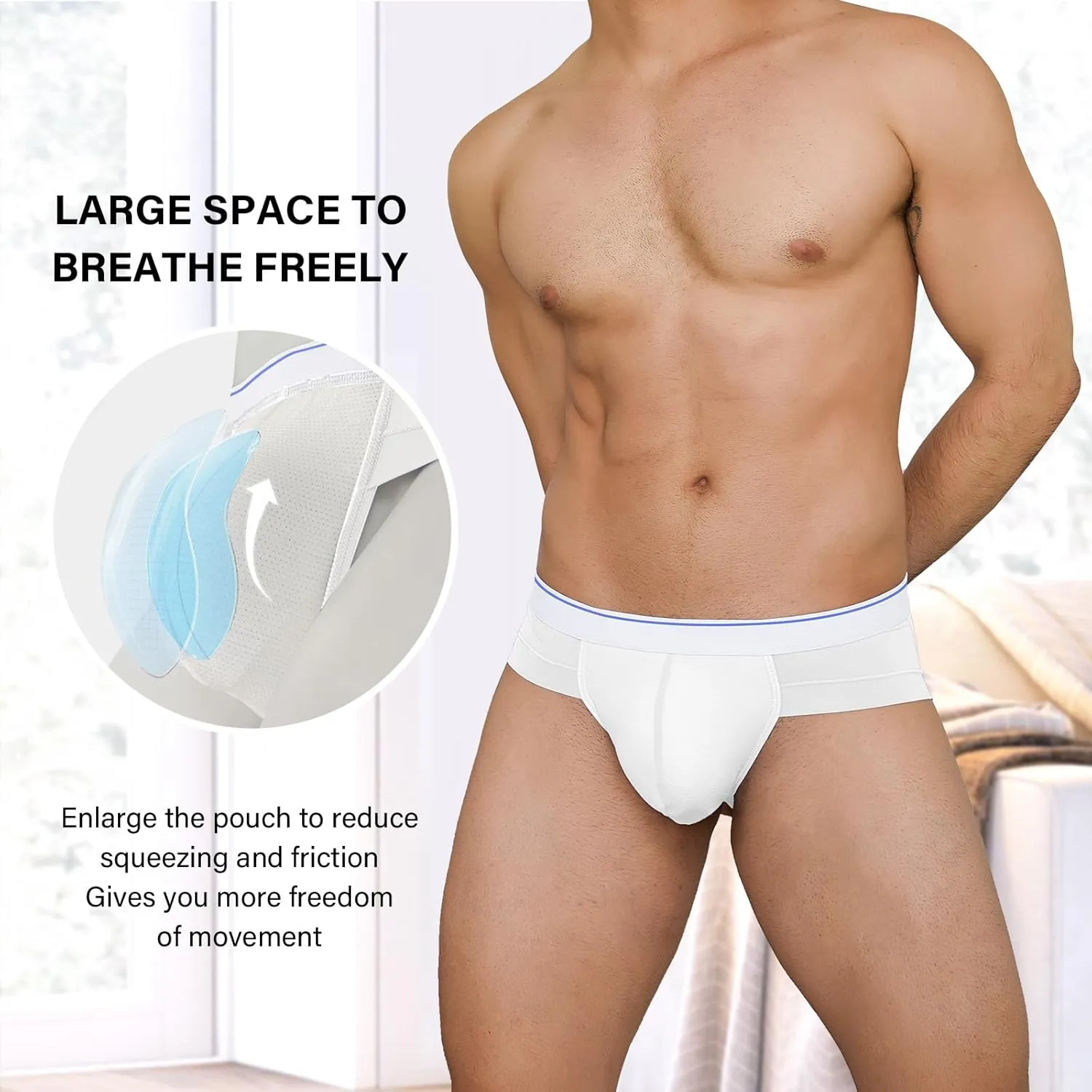 Men's Briefs Underwear Silky Bikinis Thongs No Fly Pouch Moisture-Wicking Underpants for Men Multi pack