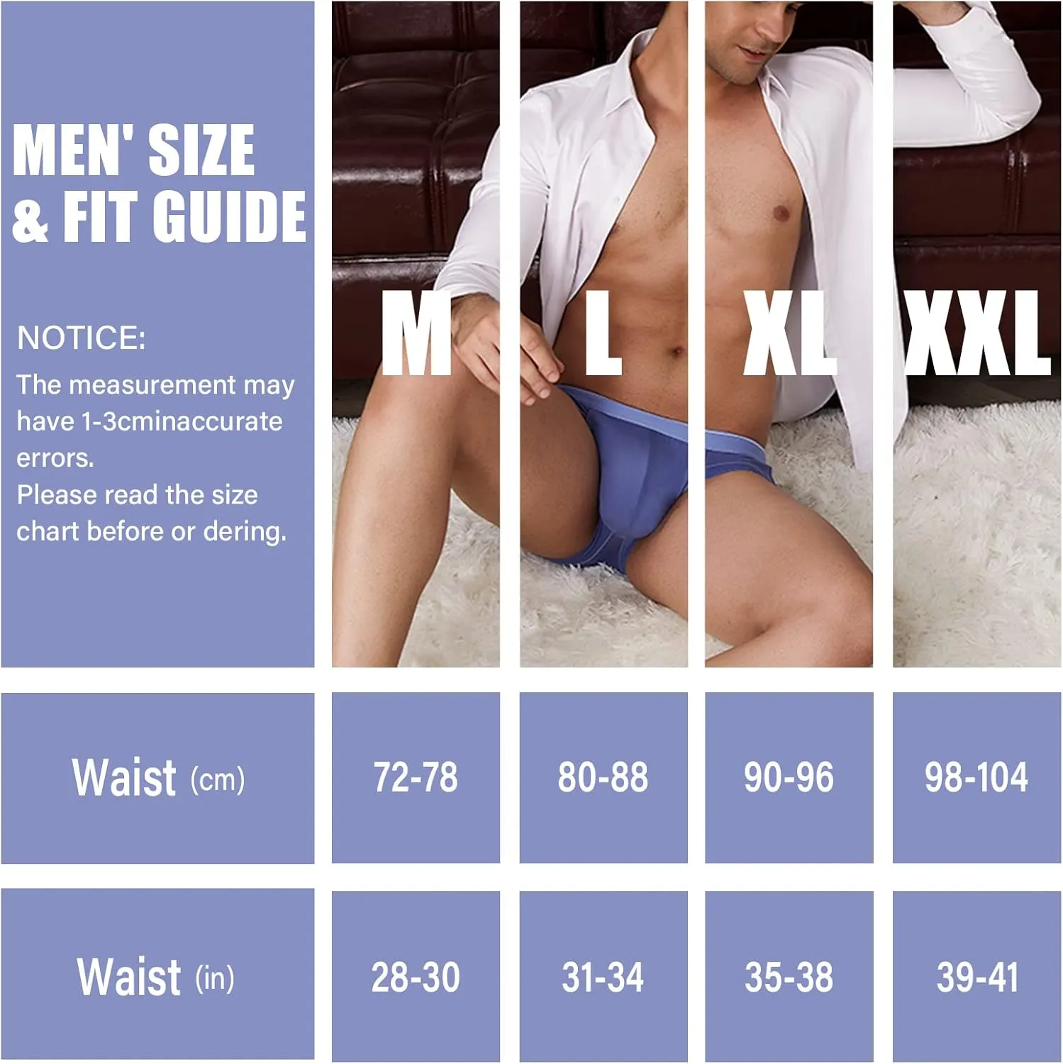 Men's Briefs Underwear Silky Bikinis Thongs No Fly Pouch Moisture-Wicking Underpants for Men Multi pack