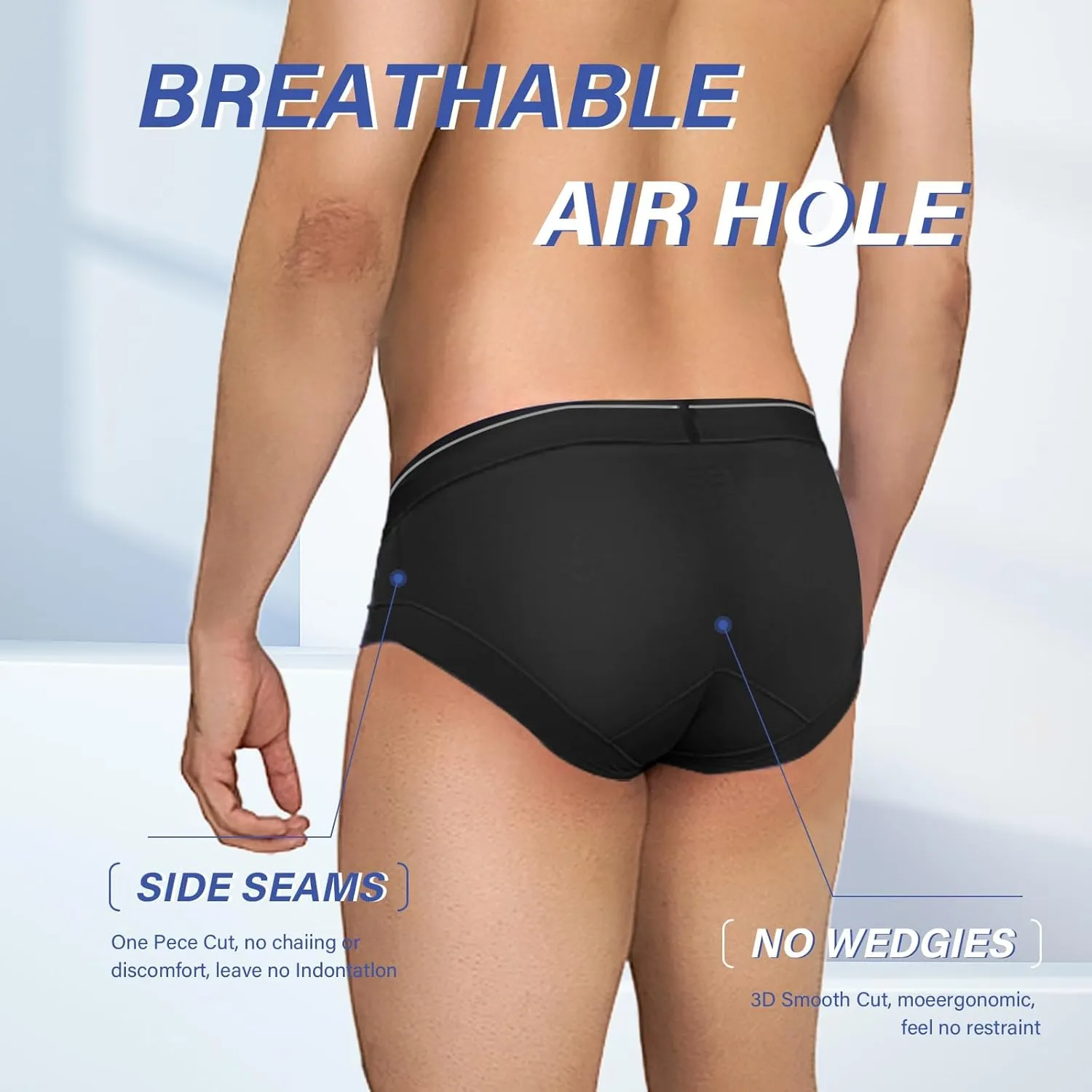 Men's Briefs Underwear Silky Bikinis Thongs No Fly Pouch Moisture-Wicking Underpants for Men Multi pack